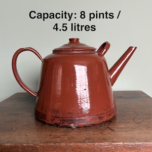Large Brown Vintage Enamelware Tea Pot, Workshop Teapot, 4.5 Litre Capacity