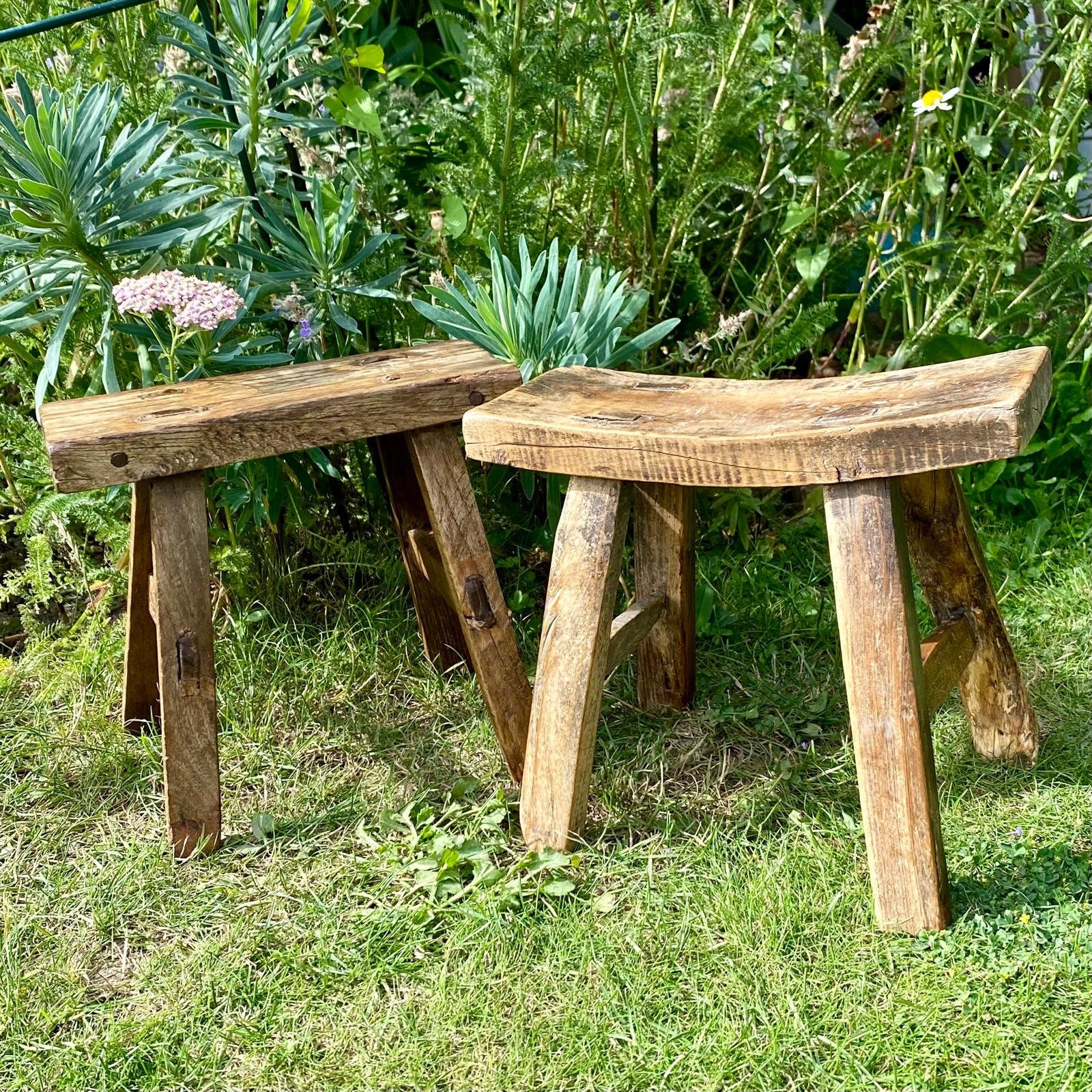 Rustic Wooden Garden Stools Small Rustic Reclaimed Teak Stool