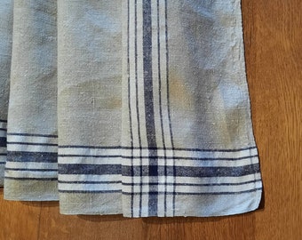 Vintage French Tablecloth, Blue Stripe Linen Fabric, Cotton Banquet Table Runner, Summer Garden Party Banquet Table Cloth