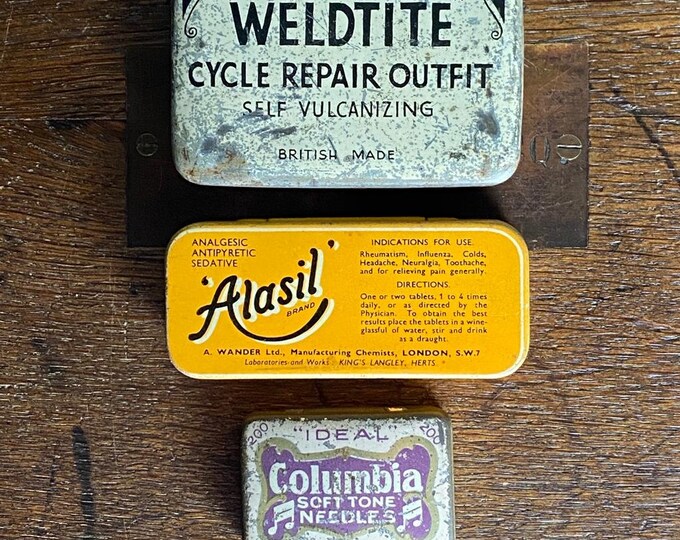 Vintage Tins, 1950's Weldtite Cycle Repair Kit, Columbia Records Needle