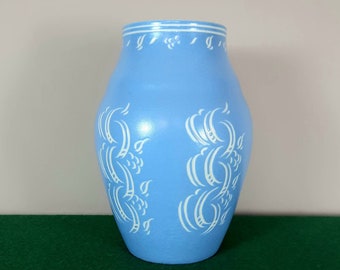 Vintage Studio Pottery, Sgraffito Vase, Pearsons of Chesterfield, Sky Blue and White 1930's Ceramic Gift