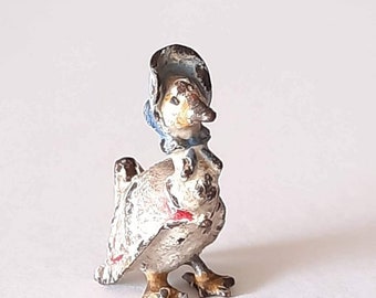 Bronzo antico dipinto a freddo, personaggio in miniatura della storia di Beatrix Potter Jemima Puddle-Duck