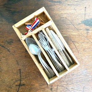 Vintage French Dolls Cutlery Set, Metal Knife, Fork and Spoon Set, Collectors Toy Minatures