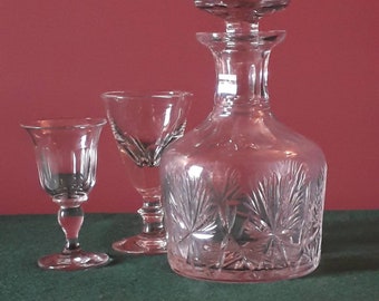 Cut Glass Decanter, Crystal Glass, Vintage Barware Gift