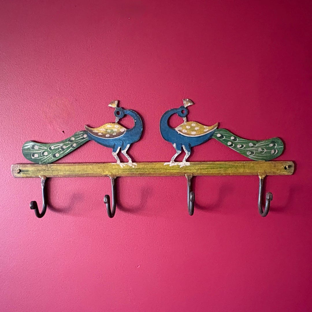 Rustic Metal Hook Rack With Peacocks, Strong Vintage Hook Rail for ...