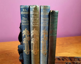 Leather Bound Books by Robert Louis Stevenson Story Collection, The Black Arrow, The Merry Men, Bronte Book Shop