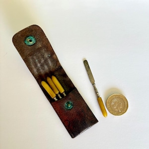 Vintage Miniature Nail Care Set in Leather Case
