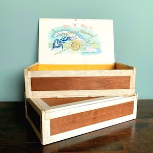 Vintage Wooden Cigar Box, The K Brand Flor Fina Cigars, Trinket Keepsake Collectors Box