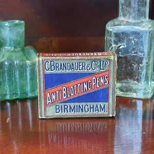 Vintage Tintenstift Federn und Box, Brandauer Co Ltd, Vintage Schreibtischdekoration, Kalligraphiewerkzeug