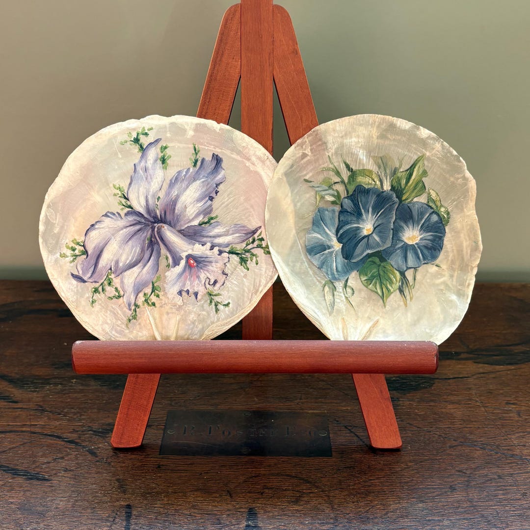 Antique Shell Painting of Flowers on Mother of Pearl, Gift for Gardener ...