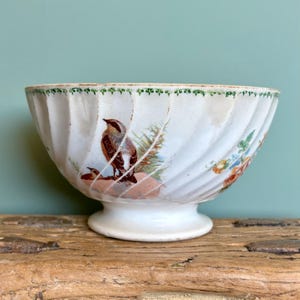 Vintage French Cafe au Lait Bowl, Birds and Flowers, French Kitchen Decor