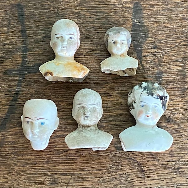 Têtes de poupées anciennes en biscuit, Tête de poupée en porcelaine allemande des années 1800