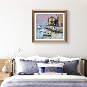 Pintura original, pintura costera, arte impresionista, pintura oceánica, óleo sobre lienzo, barcos, yate, decoración de pared para el hogar, regalo imagen 15