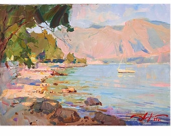 Pintura oceánica, Arte ucraniano, Mar del amanecer, Pintura original, Pintura ucraniana, Arte impresionista, Puesta de sol, Decoración de pared, Regalo