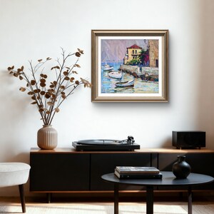 Pintura original, pintura costera, arte impresionista, pintura oceánica, óleo sobre lienzo, barcos, yate, decoración de pared para el hogar, regalo imagen 11