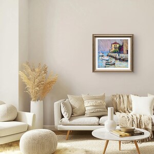 Pintura original, pintura costera, arte impresionista, pintura oceánica, óleo sobre lienzo, barcos, yate, decoración de pared para el hogar, regalo imagen 12