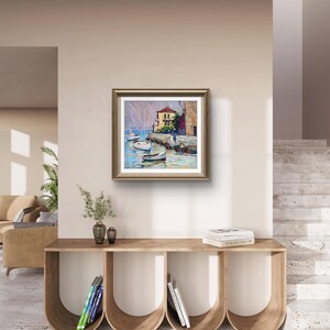 Pintura original, pintura costera, arte impresionista, pintura oceánica, óleo sobre lienzo, barcos, yate, decoración de pared para el hogar, regalo imagen 8