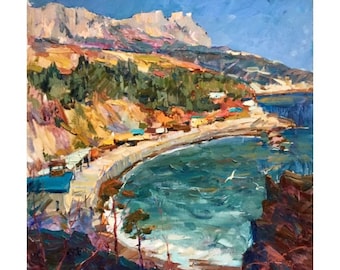 Seascape OIL Painting, Pintura impresionista, Paisaje marino, Pintura oceánica, Bellas artes, Único en su tipo, Pintura de yates, Decoración de pared grande,