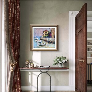 Pintura original, pintura costera, arte impresionista, pintura oceánica, óleo sobre lienzo, barcos, yate, decoración de pared para el hogar, regalo imagen 5