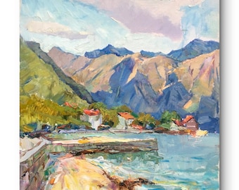 Pintura al óleo original, óleo sobre lienzo, cuadro de paisaje marino, arte impresionista, pintura del océano, paisaje de montaña, decoración de pared, regalo