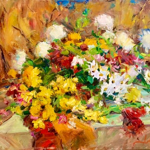 Florales Originalgemälde, Impressionistische Kunst, Große Wandkunst, Blumen, ukrainische Kunst, Öl auf Leinwand, Wanddekoration, Bauernhaus Dekor, Geschenk