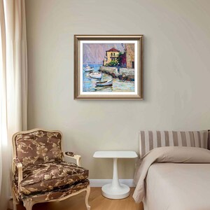 Pintura original, pintura costera, arte impresionista, pintura oceánica, óleo sobre lienzo, barcos, yate, decoración de pared para el hogar, regalo imagen 7