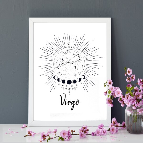 Virgo Print, Star sign Poster, Gift for Virgos, Zodiac Print,  Constellation and Astrology Art, A4 A3 Print, unframed print