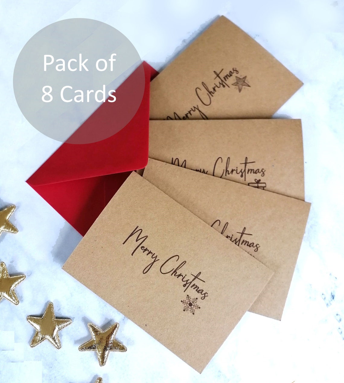 Kraft Christmas Card Set Set of 8 A6 cards made of recycled | Etsy