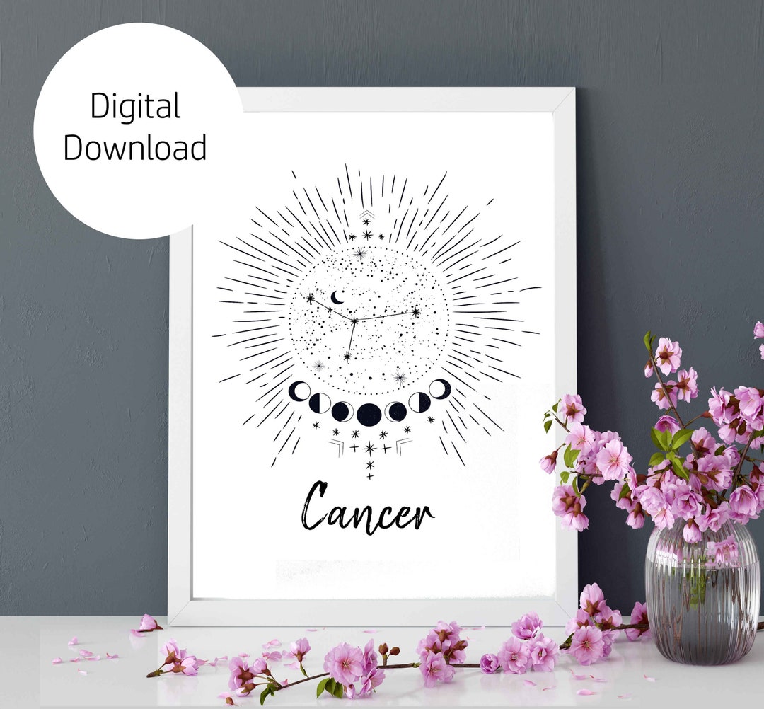 Cancer Wall Print, Star Sign Art, DIGITAL DOWNLOAD, Cancer Wall Art