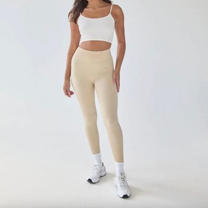 Sand Seamless Contour Rib Leggings, High Waisted Leggings, Contouring Leggings, Yoga Running Gym Leggings, Thick Squat Proof Leggings