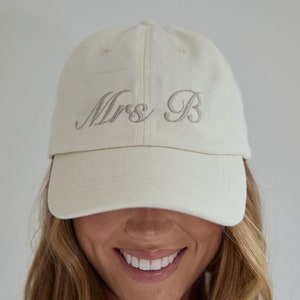 Personalised Mrs Cap, Initial Hat, Embroidered Baseball Cap, Hen do Hat, Bride Gift, Mrs Cap with Adjustable Strap