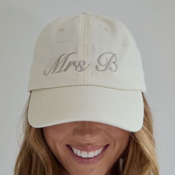 Personalised Mrs Cap, Initial Hat, Embroidered Baseball Cap, Hen do Hat, Bride Gift, Mrs Cap with Adjustable Strap