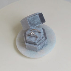 Proposal Ring Box, Dusty Blue Velvet Ring Box, Wedding Ring Box, Engagement Ring Box, Ring Bearer, Double Slot Ring Box for Wedding Ceremony