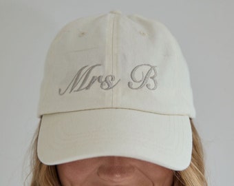 Personalised Mrs Cap, Initial Hat, Embroidered Baseball Cap, Hen do Hat, Bride Gift, Mrs Cap with Adjustable Strap