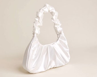 Bridal Satin Handbag, White Bridal Bag, Wedding Evening Bag, Luxury Wedding Clutch, Bachelorette Clutch Bag, Bride Bag