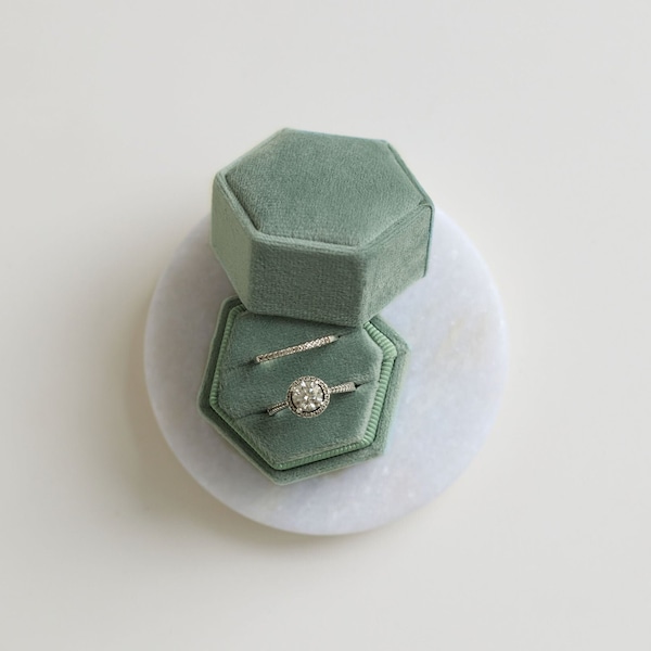 Sage Ring Box, Wedding Ring Box, Velvet Ring Box, Proposal Ring Box, Double Ring Box for Wedding Ceremony