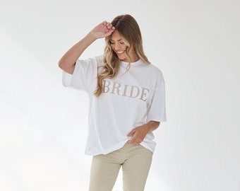 Embroidered BRIDE tshirt, Bride t shirt, Crewneck Bride to Be tshirt, Bride Shirt, Bachelorette Party Outfit, Bride Gift