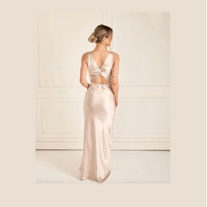 Oyster Twist Back Bridesmaid Dress, Floor Length Satin Bridesmaid Dress, Six Stories Maxi Dress for Bridesmaids