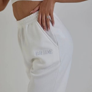 White Bride Embroidered Sweatpants, Bridal Tracksuit Pants, Wedding Joggers, Bride Loungewear, Bride Gift, Wedding Morning Honeymoon Outfit