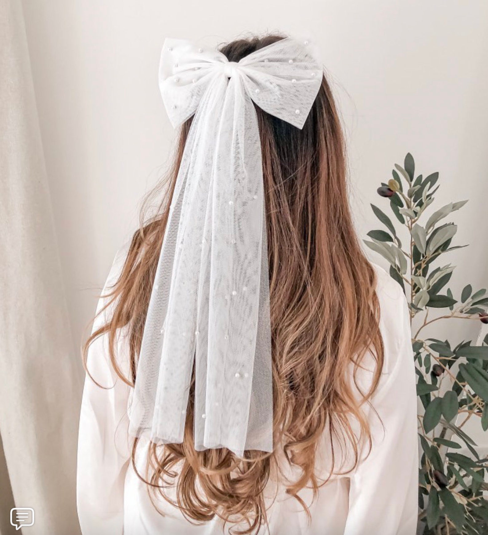 Tulle Pearl Bride Hair Bow Veil Alternative Wedding Bow - Etsy