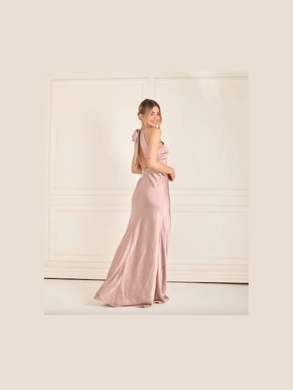 Rose Halter Neck Satin Bridesmaid Dress Floor Length - Etsy Canada