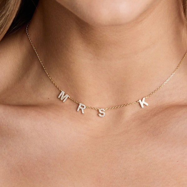 Collar de la señora de oro, collar personalizado de la carta de la señora, joyería de la boda, joyería nupcial, regalos recién casados, regalo para la novia