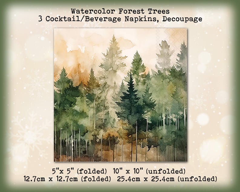 3 Rustic Watercolor Forest Evergreen Pine Trees 5 Cocktail Beverage