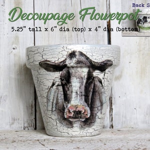 Medium Vintage Crackled Dairy Cow Farm Grazing Head Rustic Terra Cotta Flowerpot Flower Pot Pots Flowers Herb Houseplants Planter Decoupage