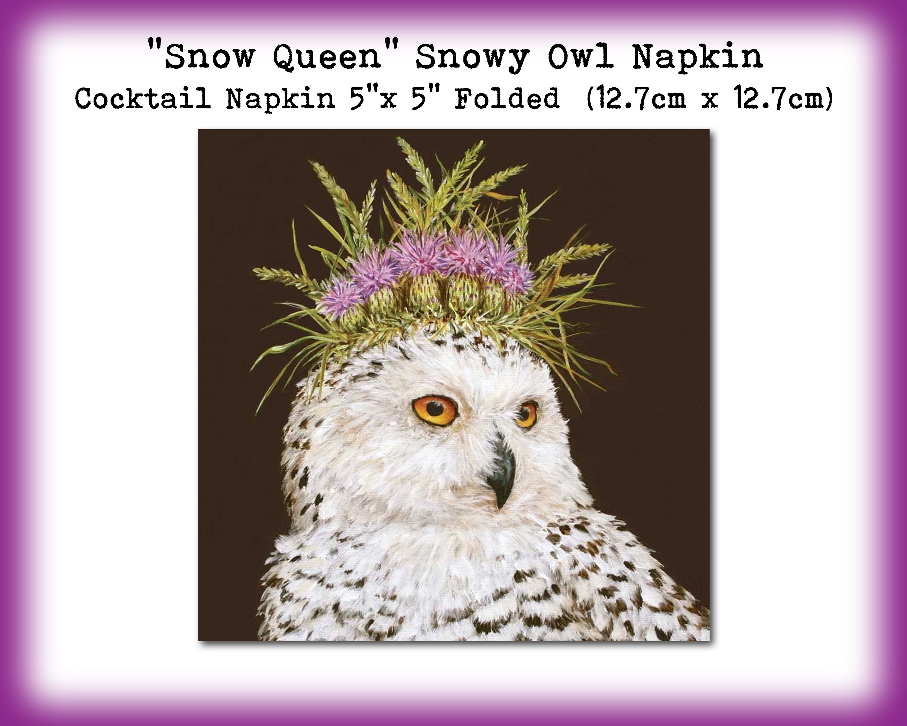 3 "Snow Queen" Snowy Owl 5" Cocktail Beverage Napkins Decoupage Scrapbook Collage Mix