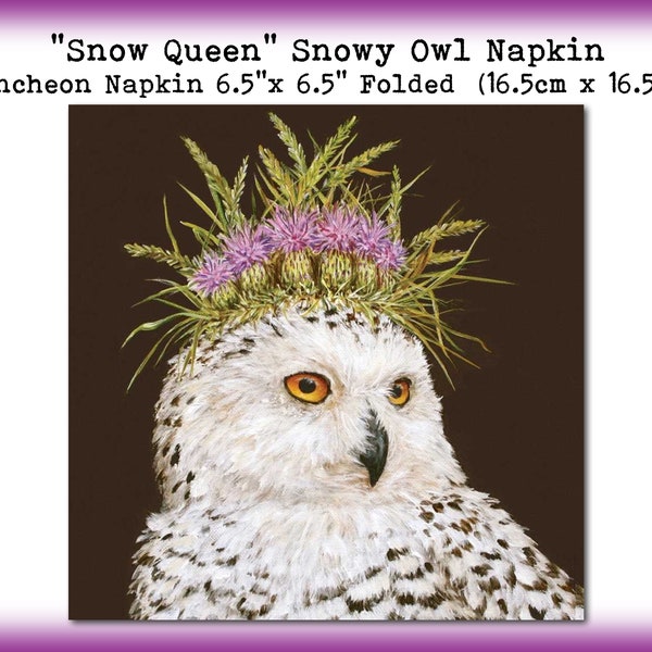 3 "Snow Queen" Snowy Owl 6.5" Luncheon Lunch Napkins Decoupage Scrapbook Collage Mixed Media Tissue