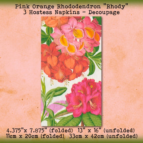 3 Orange Pink Rhododendron Rhododendrons Rhody Hostess Decoupage Scrapbook Mixed Media Napkins