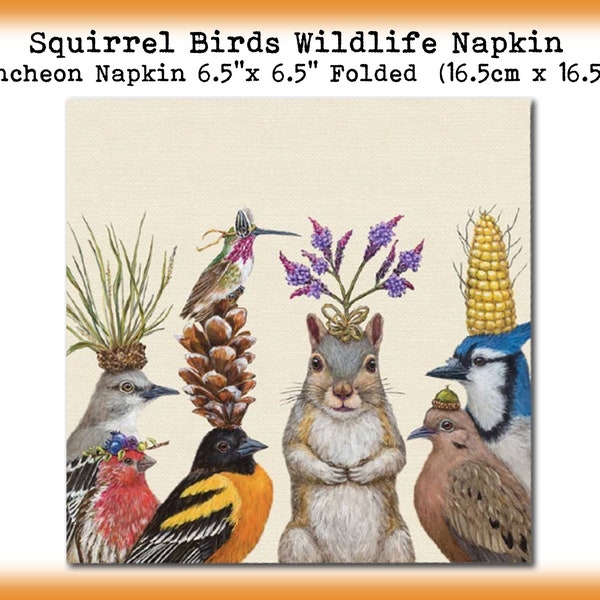 3  Squirrel Birds Oriole Finch Dove Blue Jay 6.5" Luncheon Lunch Napkins Decoupage Scrapbook Collage Mixed Media Tissue