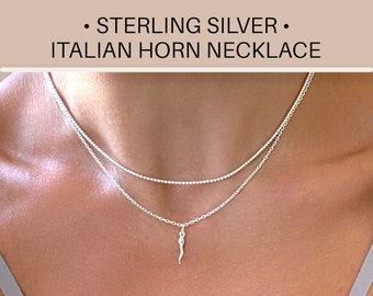 Italian Horn Necklace, Silver Horn Necklace, Cornicello Necklace, Good Luck Protection Necklace, 925 Sterling Silver Horn Charm Pendant Gift