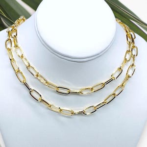 14k Gold Paperclip Chain Necklace: Adjustable Elongated Link